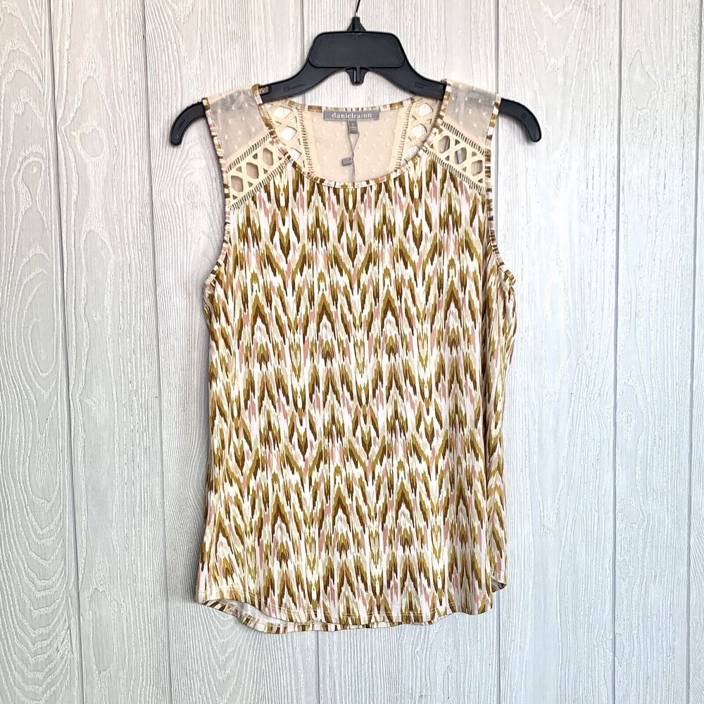 Daniel Rainn Tan Print Sleeveless Top Small NWT